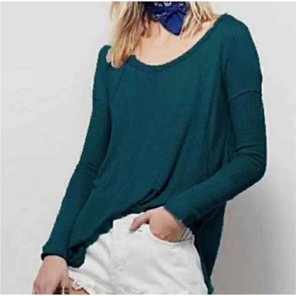 Free People‎ Ventura Waffle Knit Thermal Top Scoop Neck Waterfall High Low Small